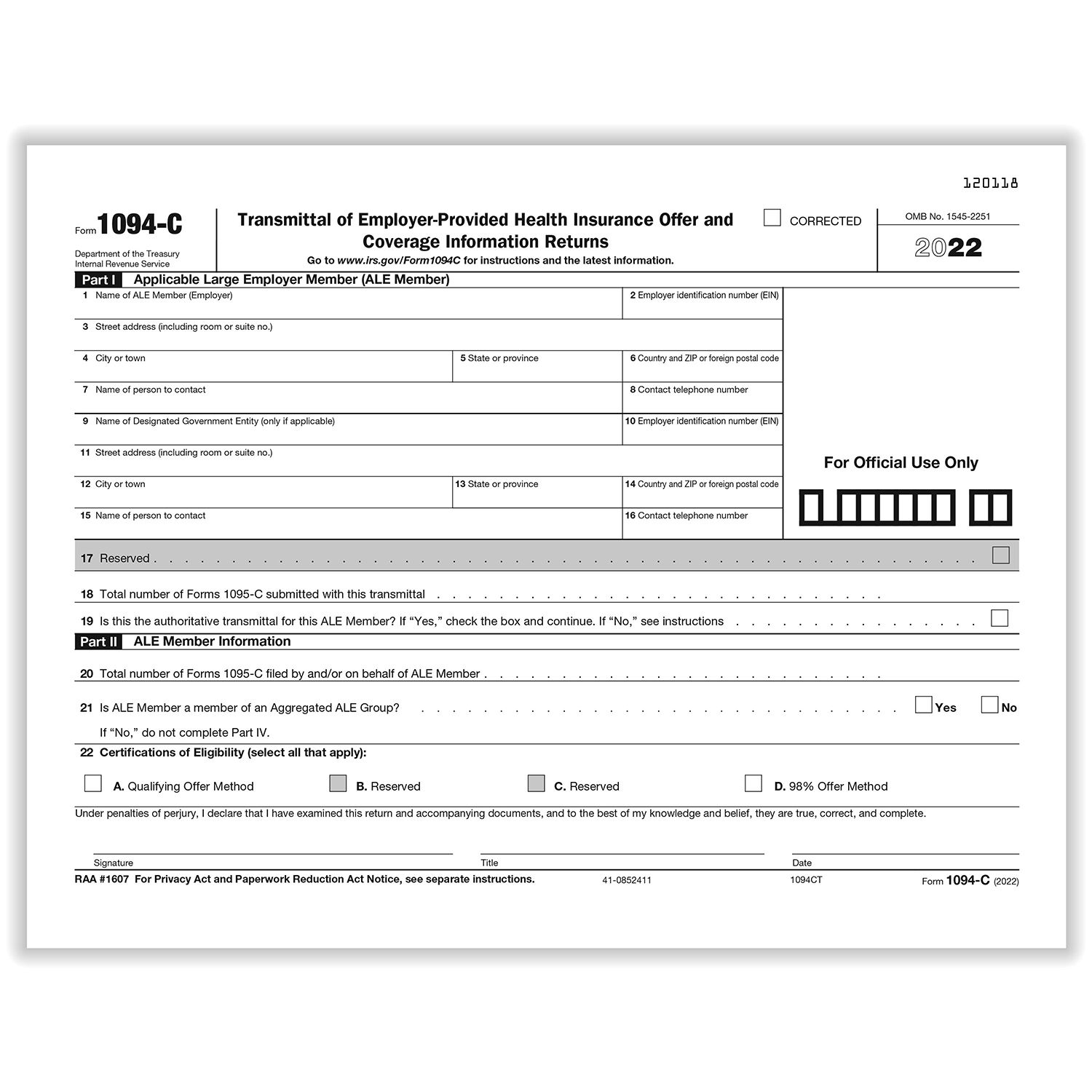 Personnel Forms Office Products Pack Of 100 18 Complyright 1095 C Irs Employer Provided Health Insurance Form