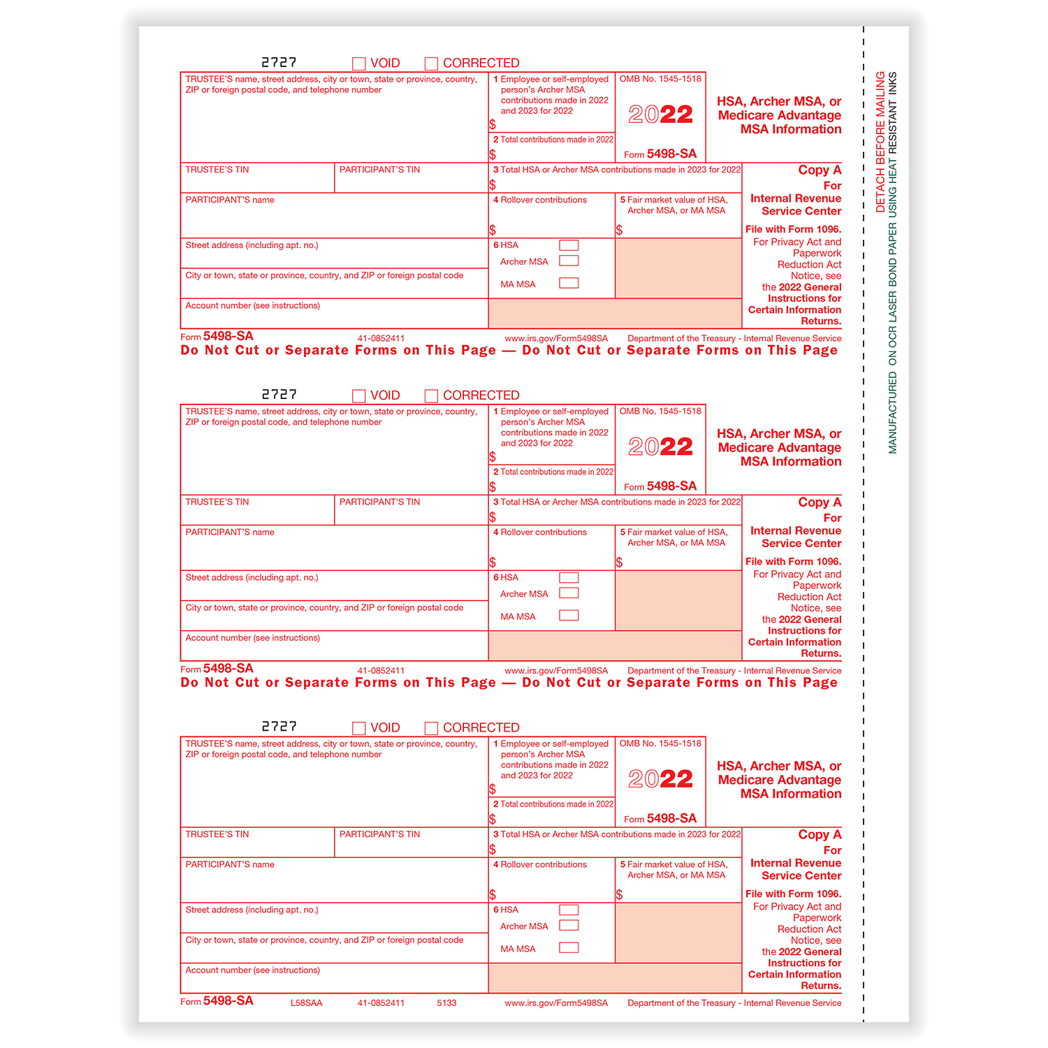 5498-sa form bank hsa Copy Fed MSA 5498 HSA, Medicare Archer A Advantage or SA