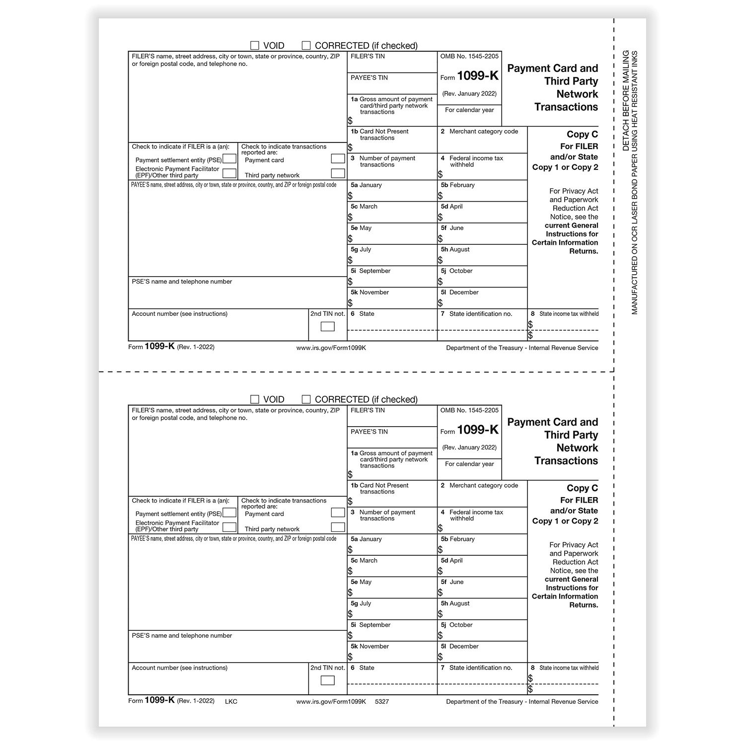 reporting k form 1099 K Card Copy Merchant Forms/Ctn) 1099 (1,000 Filer C