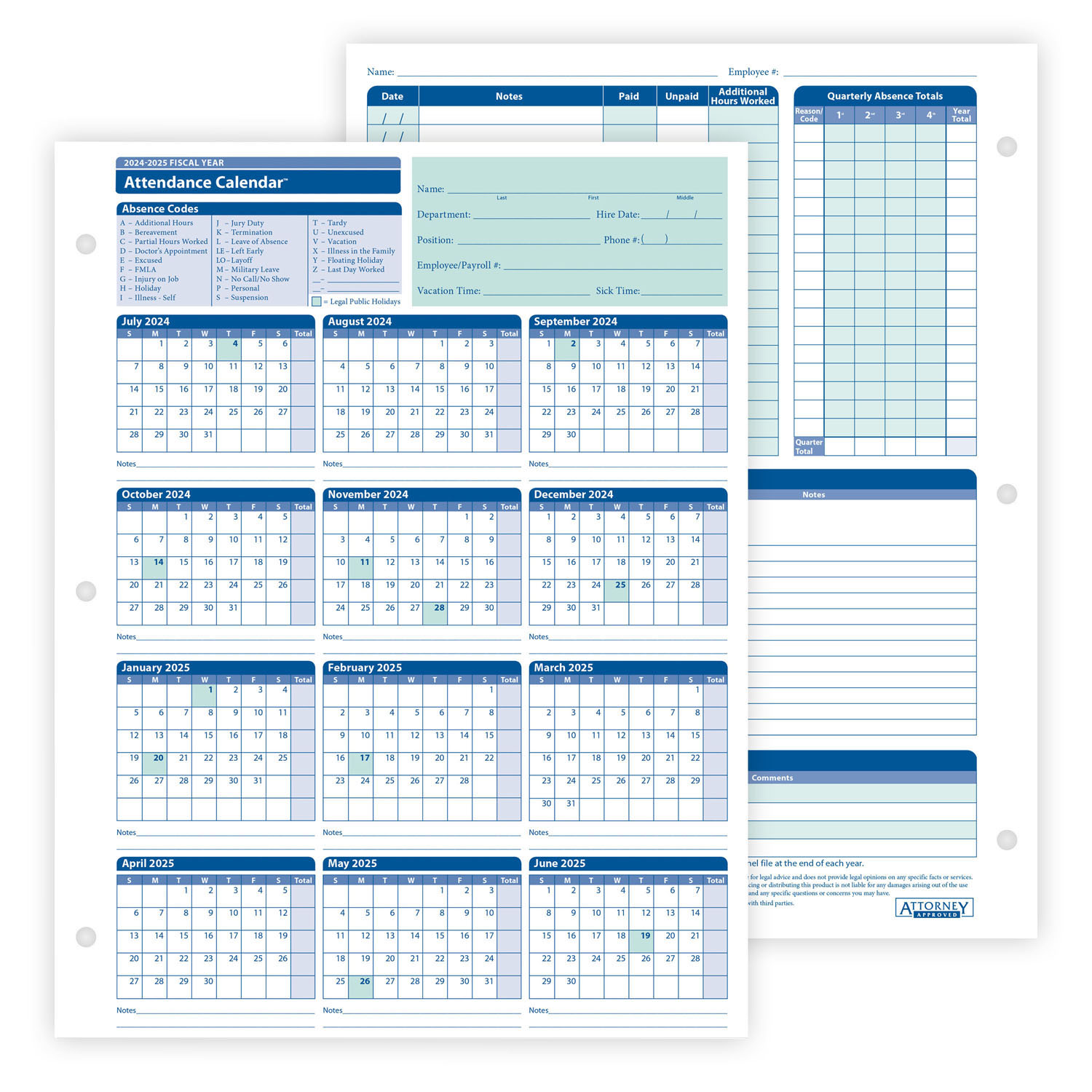 complyright 2021 2022 fiscal year attendance calendar yellow 8 1 2 x 11 50 per pack