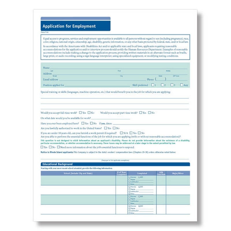 ComplyRight Job Application Short Form, 8-1/2