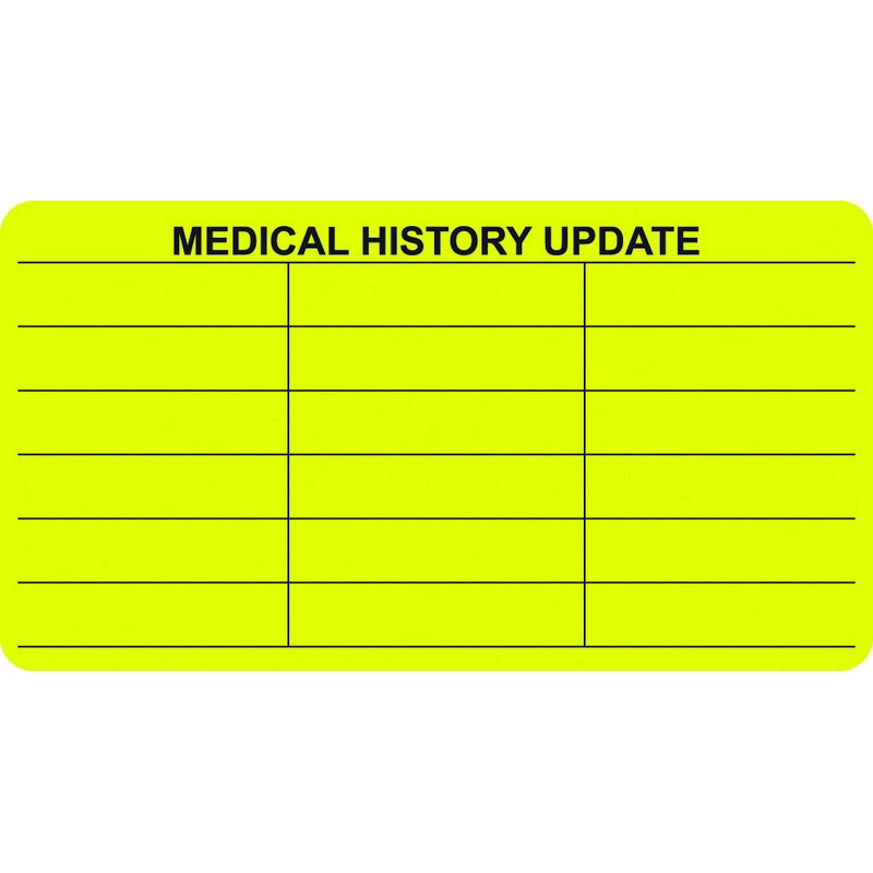 Chart Labels, Medical History Update, Yellow, 31/4" x 13/4", (Roll of