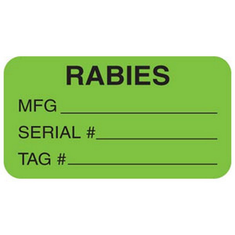 Rabies Mfg Serial 1-5/8" x 7/8" Fl-Green Label (Roll of 560)